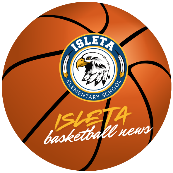 basketball with Isleta Elementary School's log with a title of Isleta Basketball News