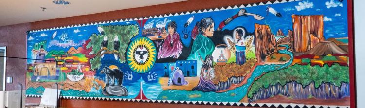 A colorful mural painted on school library wall.