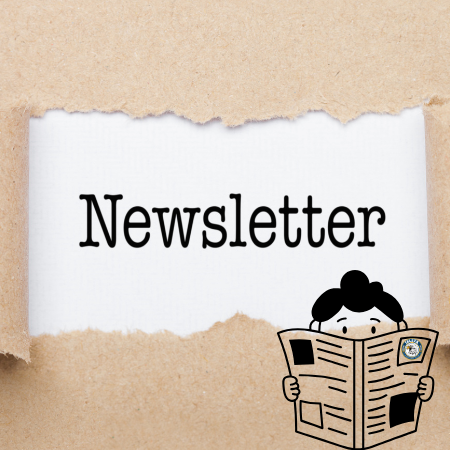 picture with a label stating "newsletter" and a person reading the newspaper at the bottom corner