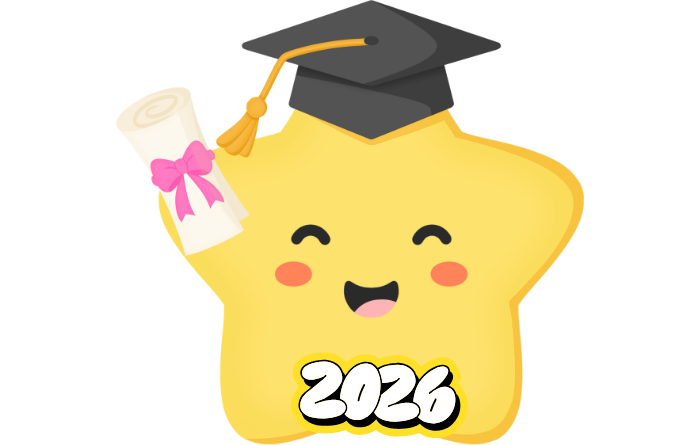 yellow star with a graduation cap and holding a diploma